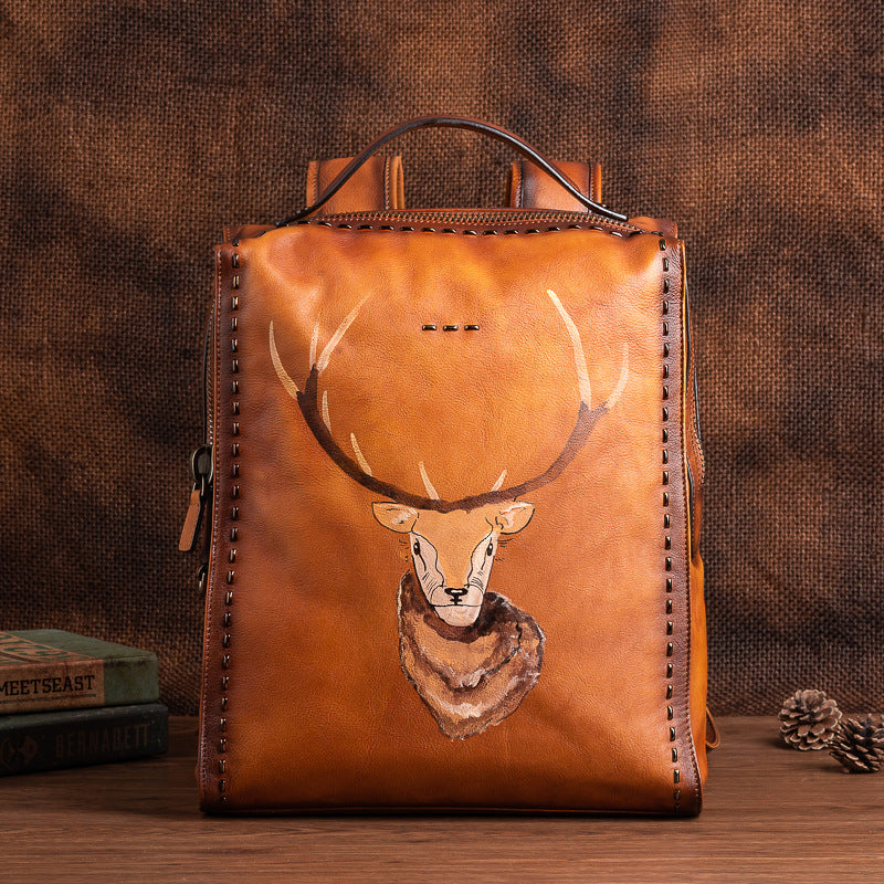 Leathario Vintage Genuine Leather Backpack for Men Laptop Bag Overnight Weekender Camping Daypack