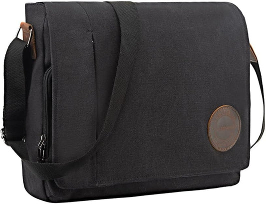 Leathario Men's Canvas Messenger Bag Shoulder Bag, Retro Laptop Bag for Daily Use, University, Work, Office, Travel and Meeting