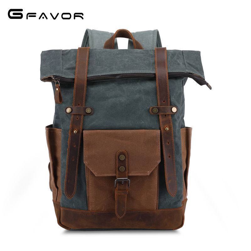 Leathario Vintage Backpack for Men Laptop Bag Men's Overnight Weekender Camping Daypack Rucksack for Travel