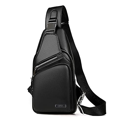 Leathario Leather Sling Bag for Men, Vegan Leather Shoulder Bag, Leather Crossbody Chest Bag for Men