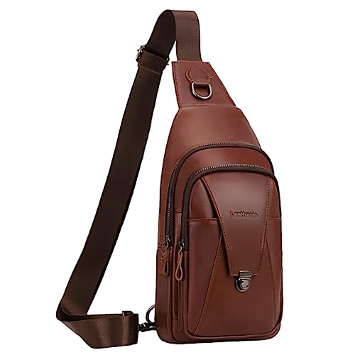 Leathario Leather Sling Bag for Men, Genuine Leather Shoulder Bag, Leather Crossbody Chest Bag for Travel Hiking Business