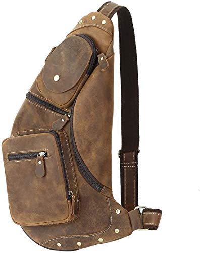 Leathario Sling Bag for Men, Genuine Leather Shoulder Bag, Leather Crossbody Chest Bag for Travel