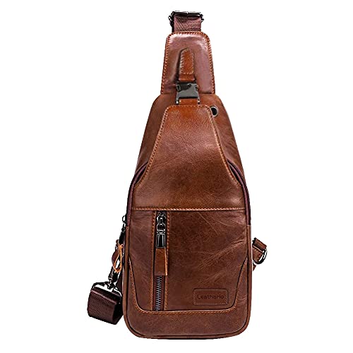 Leathario Leather Sling Bag for Men, Genuine Leather Shoulder Bag, Leather Crossbody Chest Bag for Men