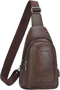 Leathario Sling Bag for Men, Vegan Leather Men's Shoulder Bag, Leather Crossbody Chest Bag