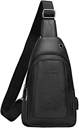 Leathario Sling Bag for Men, Vegan Leather Men's Shoulder Bag, Leather Crossbody Chest Bag