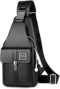 Leathario Leather Sling Bag for Men, Genuine Leather Shoulder Bag, Leather Crossbody Chest Bag for Business Work