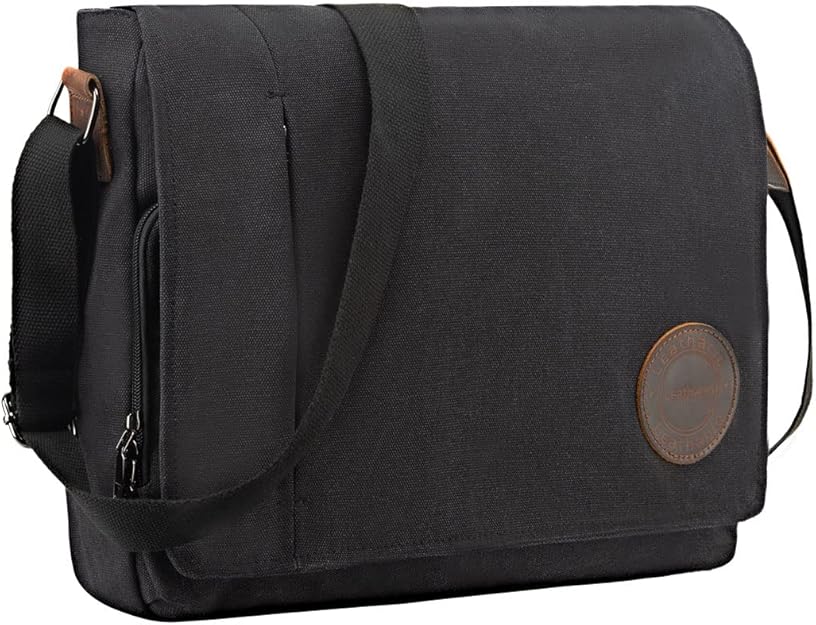 Leathario Men's Canvas Messenger Bag Shoulder Bag, Retro Laptop Bag for Daily Use, University, Work, Office, Travel and Meeting