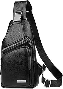 Leathario Leather Sling Bag for Men, Vegan Leather Shoulder Bag, Leather Crossbody Chest Bag for Men