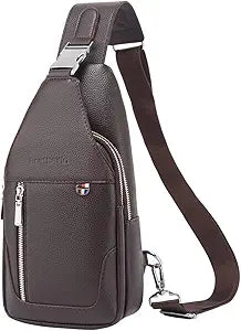 Leathario Sling Bag for Men, Vegan Leather Men's Shoulder Bag, Leather Crossbody Chest Bag