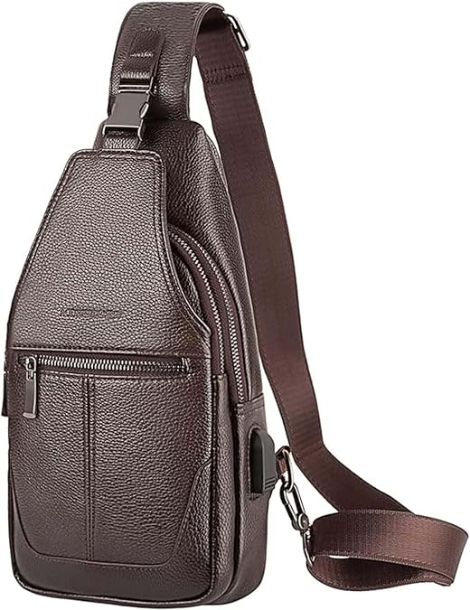 Leathario Sling Bag for Men, Vegan Leather Men's Shoulder Bag, Leather Crossbody Chest Bag