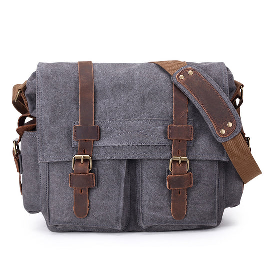 Leathario Mens Messenger Bag Waterproof Vintage Genuine Leather Waxed Canvas Briefcase Large Leather Computer Laptop Bag Rugged Satchel Men's Shoulder Bag